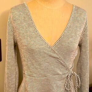 Caution To The Wind Grey & White Juniors Ribbed Top.